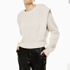 Aritzia Babaton Grazia pure merino cream thick cropped shoulder pad sweater S